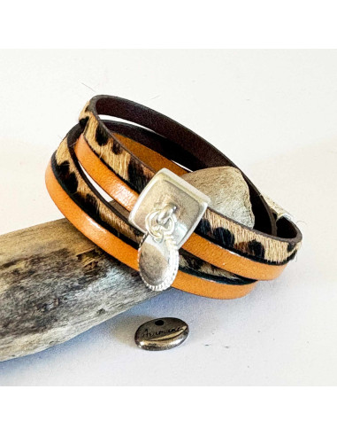 Bracelet cuir léopard double tour