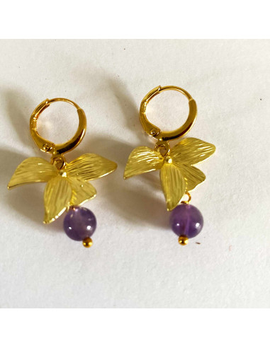 Boucles d'oreilles feuilles et pierres naturelles