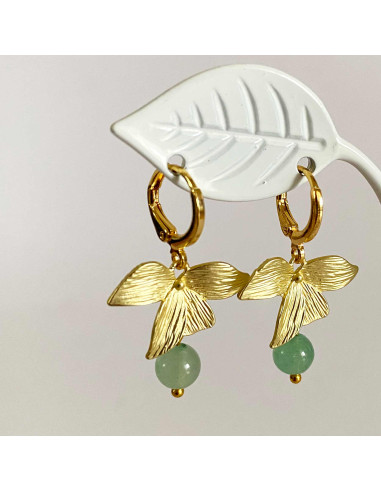 Boucles d'oreilles feuilles et pierres naturelles