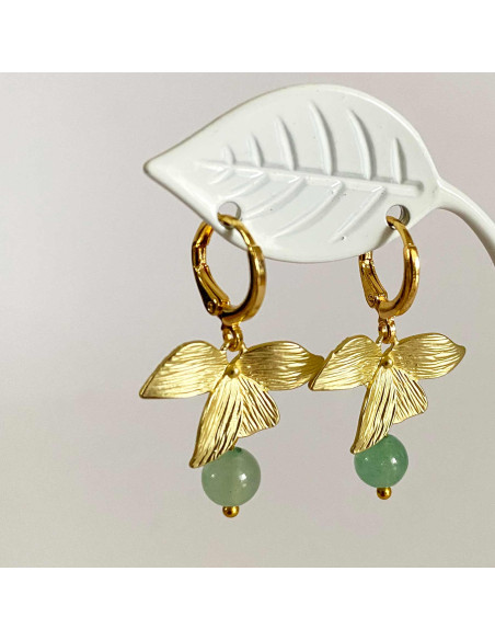 Boucles d'oreilles feuilles et pierres naturelles