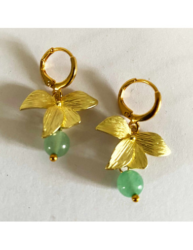 Boucles d'oreilles feuilles et pierres naturelles