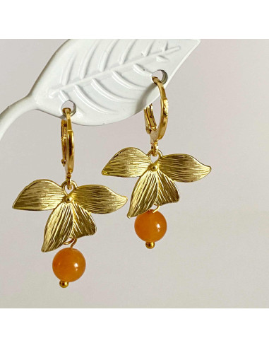 Boucles d'oreilles feuilles et pierres naturelles