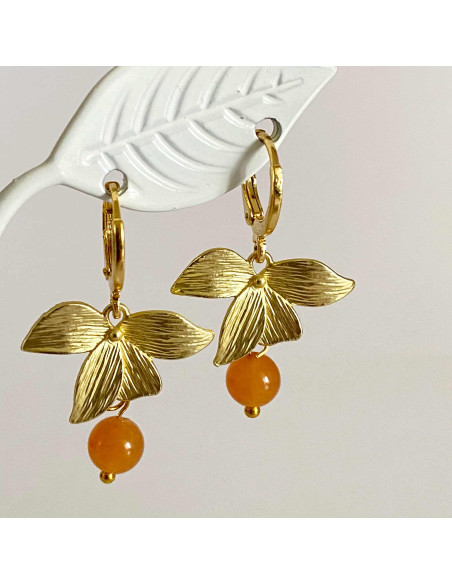 Boucles d'oreilles feuilles et pierres naturelles