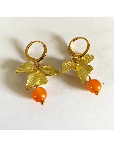 Boucles d'oreilles feuilles et pierres naturelles