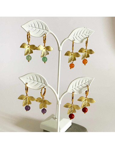 Boucles d'oreilles feuilles et pierres naturelles