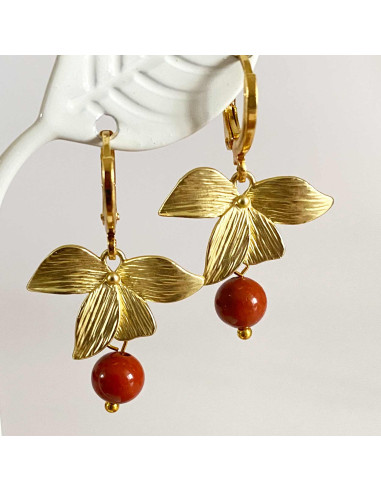 Boucles d'oreilles feuilles et pierres naturelles