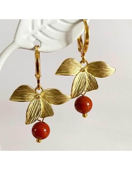 Boucles d'oreilles feuilles et pierres naturelles