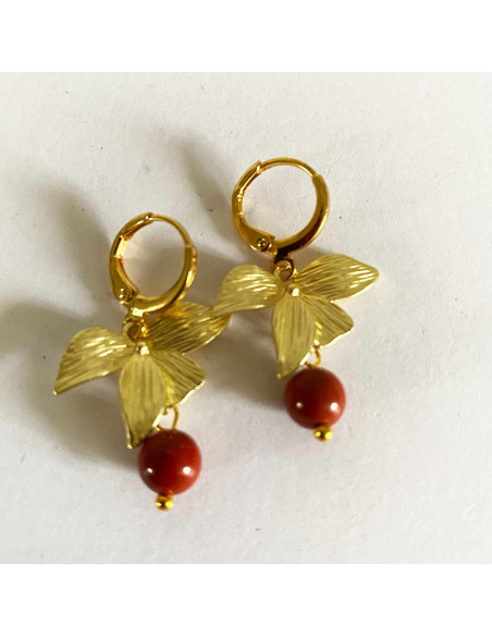 Boucles d'oreilles feuilles et pierres naturelles