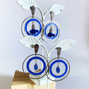 Boucles d'oreilles cercle émail bleu