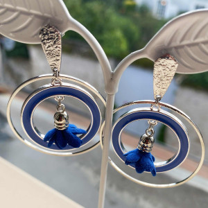Boucles d'oreilles cercle émail bleu 2