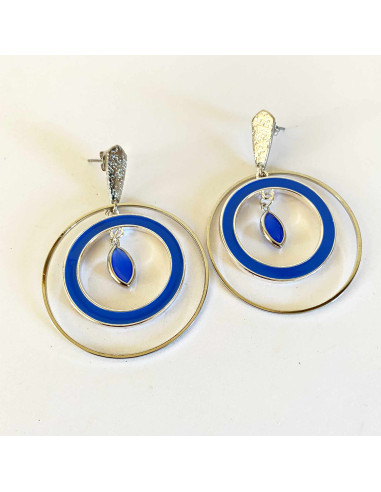 Boucles d'oreilles cercle émail bleu