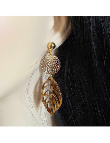 Boucles d'oreilles feuille et rosace filigrane...