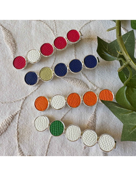 Barrette pince à cheveux avec cuir, base argentée