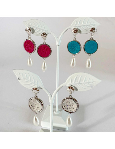 Boucles d'oreilles ronds cuir et perle nacrée