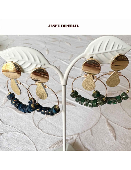 Boucles d'oreilles pierres naturelles et cuir