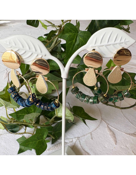 Boucles d'oreilles pierres naturelles et cuir