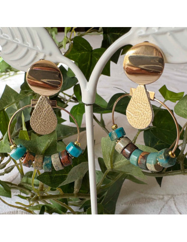 Boucles d'oreilles pierres naturelles et cuir