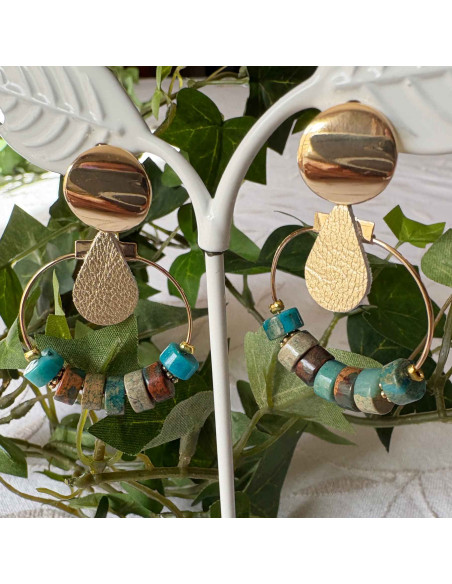 Boucles d'oreilles pierres naturelles et cuir