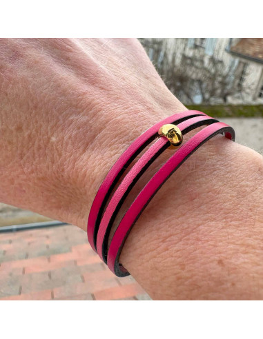 Bracelet cuir et perle dorée