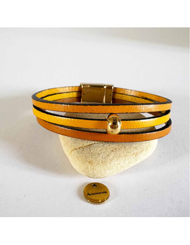 Bracelet cuir et perle dorée
