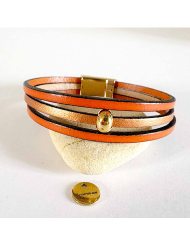Bracelet cuir et perle dorée
