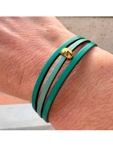 Bracelet cuir et perle dorée