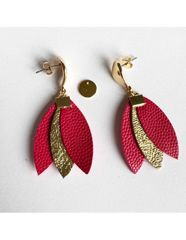 Boucles d'oreilles pétales cuir et or