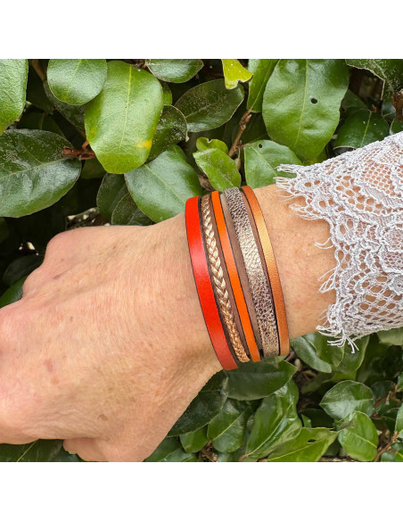 Bracelet manchette cuir ciré et tressé