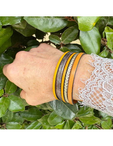 Bracelet manchette cuir ciré et tressé