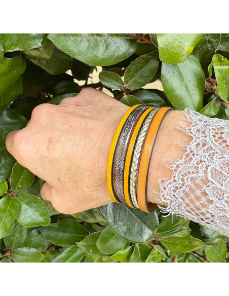 Bracelet manchette cuir ciré et tressé