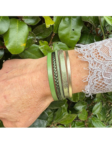 Bracelet manchette cuir ciré et tressé