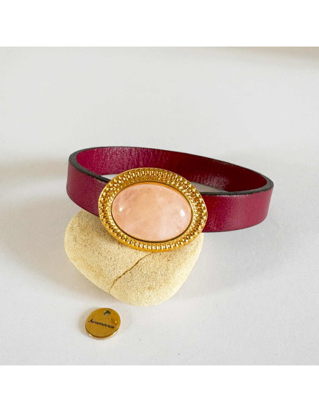 Bracelet cuir avec quartz rose