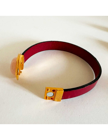 Bracelet cuir avec quartz rose
