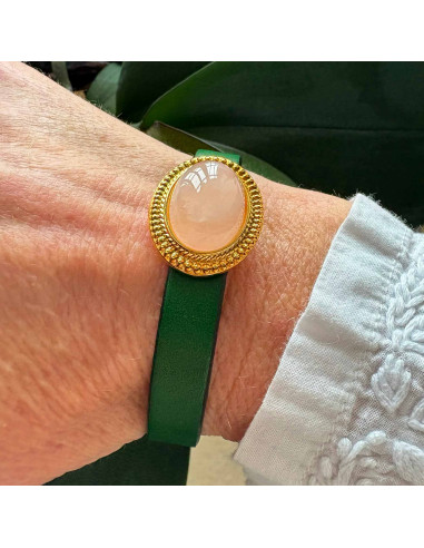 Bracelet cuir avec quartz rose