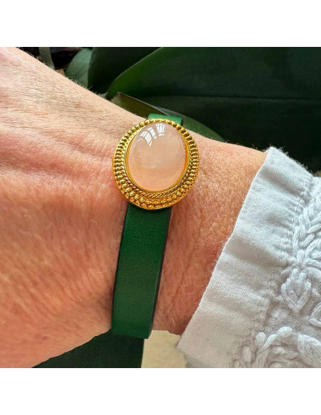 Bracelet cuir avec quartz rose