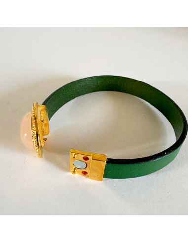 Bracelet cuir avec quartz rose