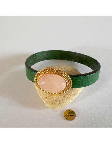 Bracelet cuir avec quartz rose
