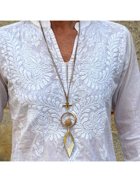 Collier sautoir pendentif losange émail de couleur