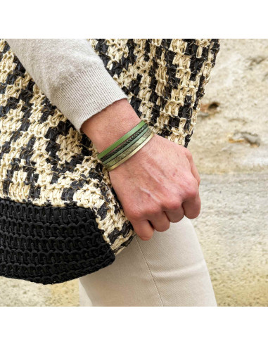 Bracelet manchette cuir ciré et tressé