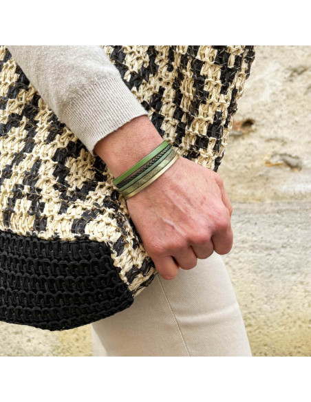 Bracelet manchette cuir ciré et tressé