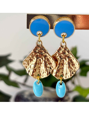 Boucles d'oreilles palme martelée dorée et...