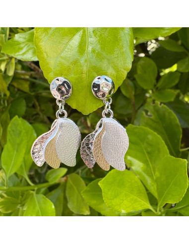 Boucles d'oreilles pétales cuir or et argent