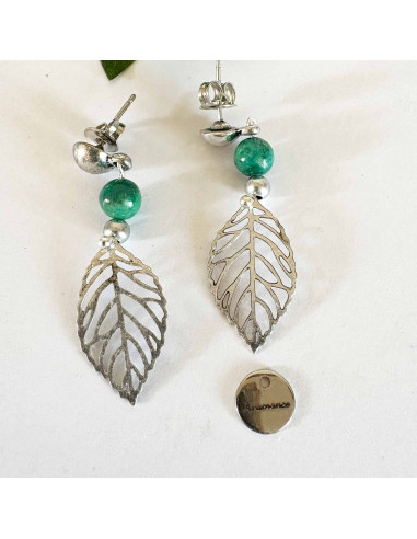 Boucles d'oreilles feuilles filigrane et pierre...
