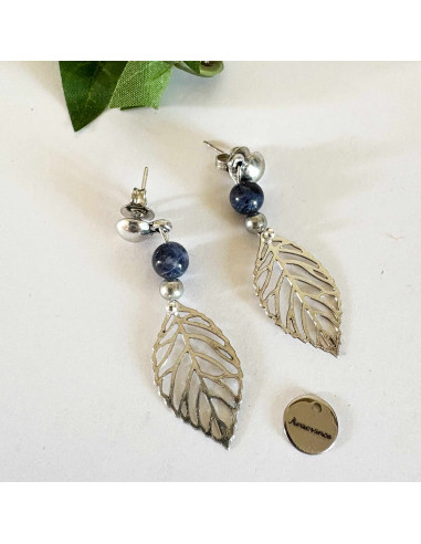 Boucles d'oreilles feuilles filigrane et pierre...