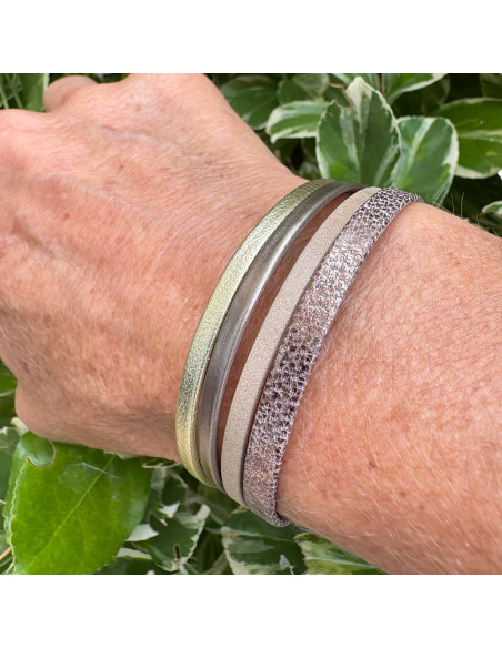 Bracelet manchette cuir aux tons cuivre et bruns