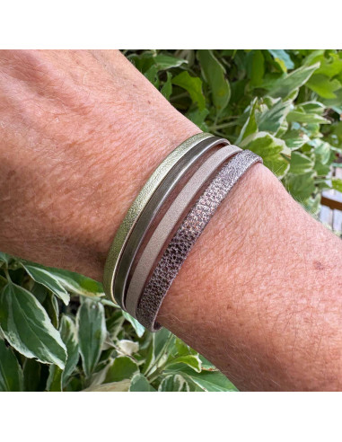 Bracelet manchette cuir aux tons cuivre et bruns