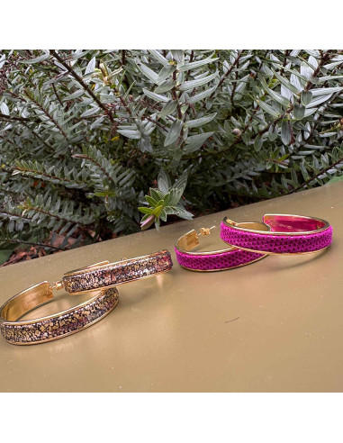 Boucles d'oreilles joncs dorés avec cuir