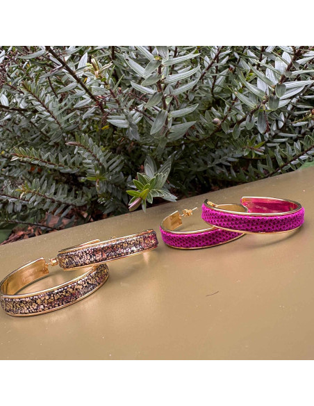 Boucles d'oreilles joncs dorés avec cuir