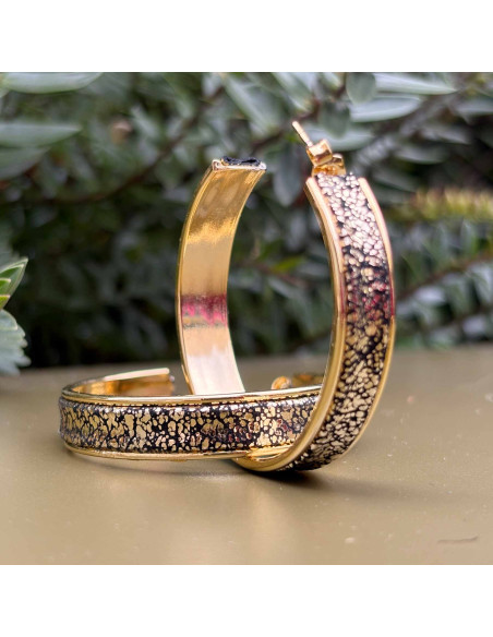 Boucles d'oreilles joncs dorés avec cuir