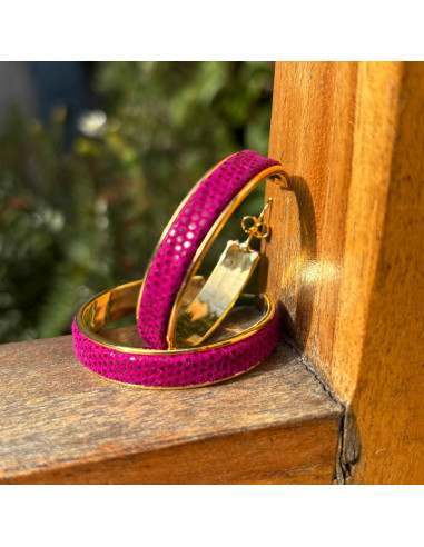 Boucles d'oreilles joncs dorés avec cuir